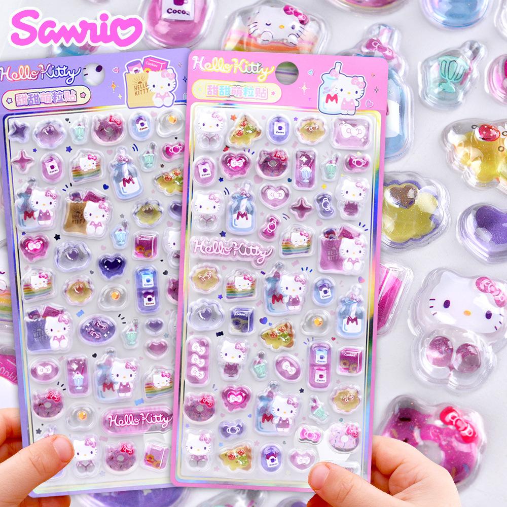 Anime Sanrio Hellokitty Kuromi Melody Stickers Cute 3D Jelly Sticker Toys Crystal Decorative Stickers Decorative Sticker DIY Toy