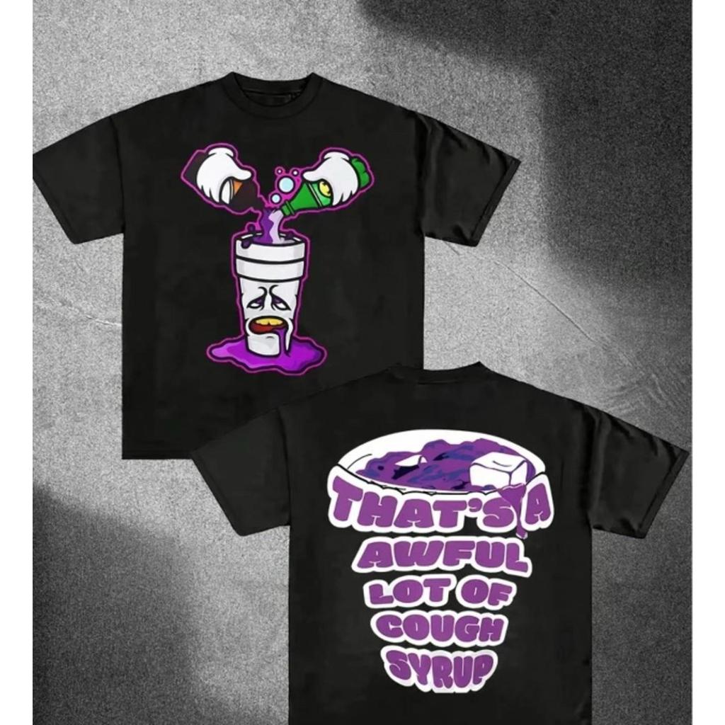 Men's Retro Pattern Cotton T-Shirt That'sTerrible Cough Syrup"Design Casual Crew Neck Short Sleeve T-Shirt Neutral Loose Version