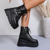 Fashion Chunky Wedges Punk Ankle Boots Women Fashion Super High Heels Motorcycle Boots Woman Lace Up Thick Bottom Black Gothic Shoes