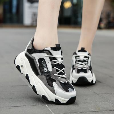 New Inner Height-increasing Women's Shoes Women's Soft-soled Sports Shoes Mesh Breathable Thick-soled Travel White Shoes
