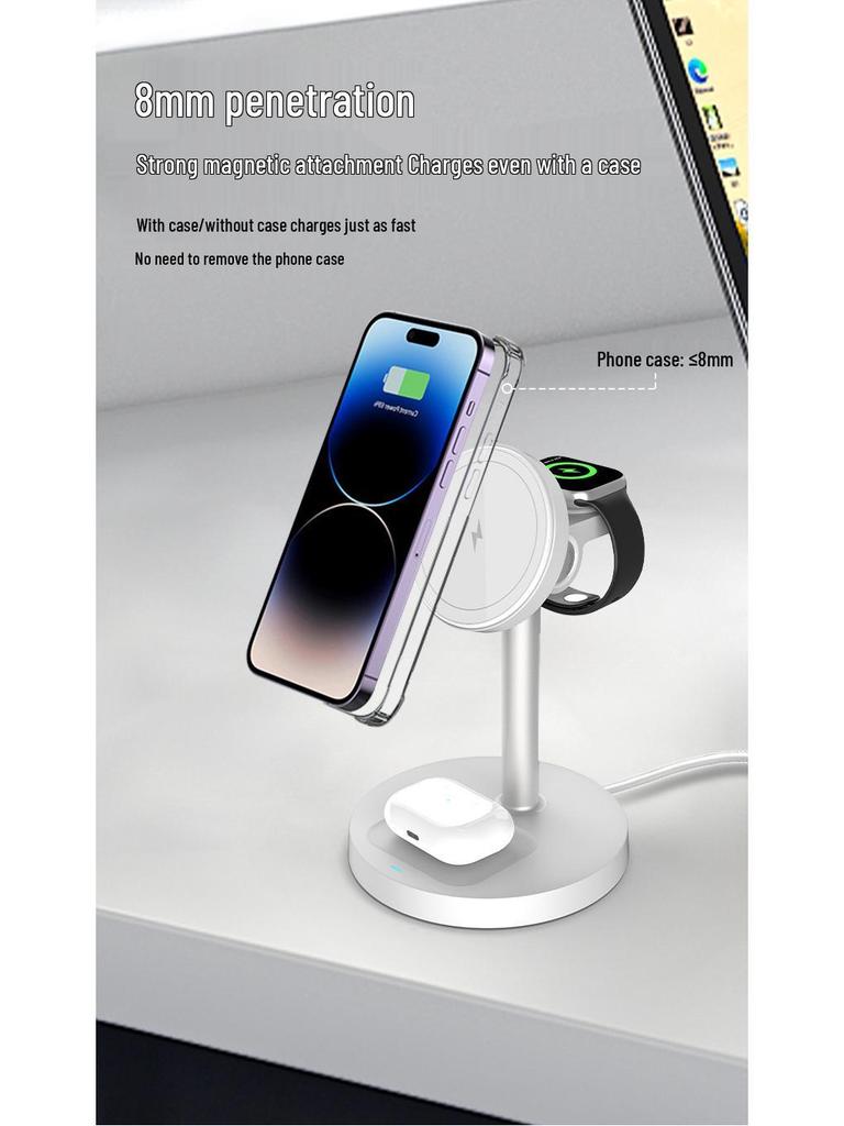 Desktop 15W Wireless Charger with Magnetic Attachment & Phone Stand for Apple Devices