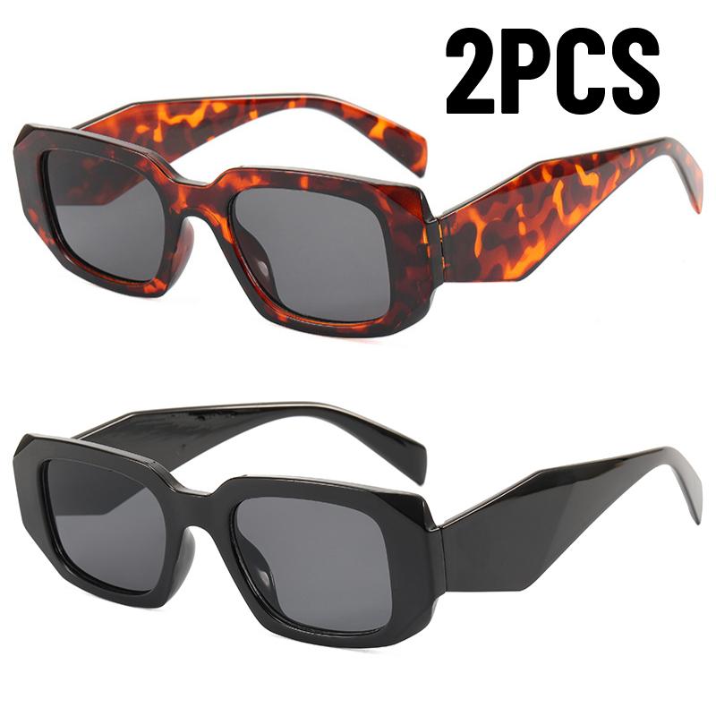 2PCS Fashion Square Sunglasses Woman Brand Designer Irregular Vintage Sun Glasses Female Outdoors Travel Glasses Oculos De Sol