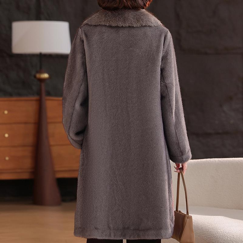 Zimní dlouhý kabát z umělé kožešiny pro ženy Hřejivý hustý luxusní svrchník Elegantní bunda z kožešiny pro ženu středního věku