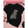 Women Sports Short Sleeve T-Shirt Floral Dog Silhouette Print Casual Sports Fashion Top