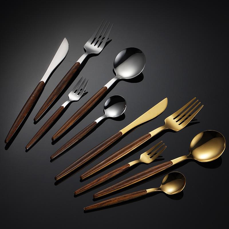 430 stainless steel handle Portuguese tableware knife fork spoon set Steak knife Japanese wood grain housewarming gift