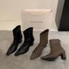 Black high-heeled thin boots autumn and winter new French pointed small bare boots versatile thick heel temperament short boots women's single boots