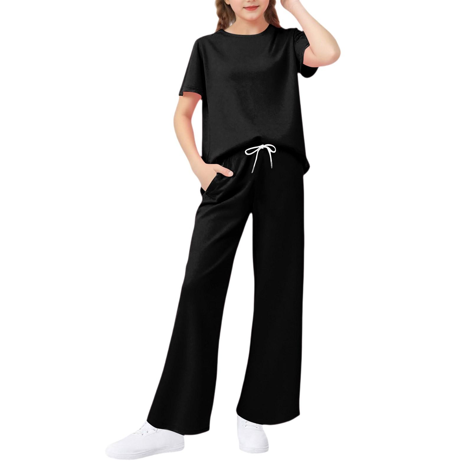 

Girls 2-Piece Set - Short Sleeve Tee & Wide Leg Pants 110 чорний