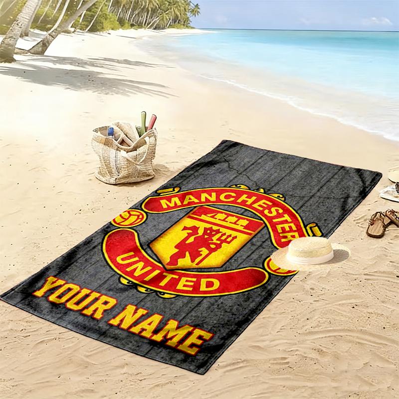 Custom Name Manchester Print Beach Towel, Large Soft Quick Dry Towel for Beach Camping Swimming