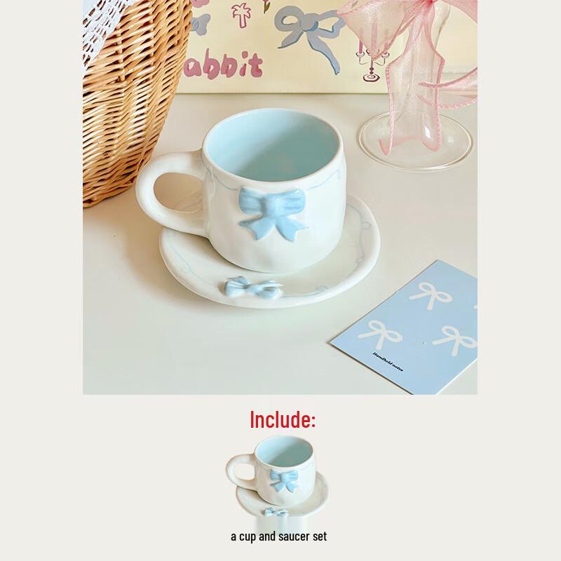Керамическая кофейная кружка с блюдцем и бантом