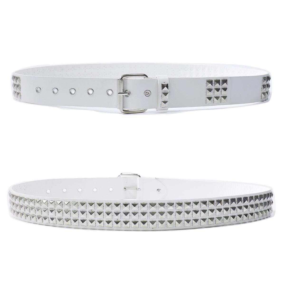 

Унисекс квадратные бусины панк стиль нержавеющая сталь заклепки хип-хоп ремень для джинсов 110 cm (Including Buckle) белый
