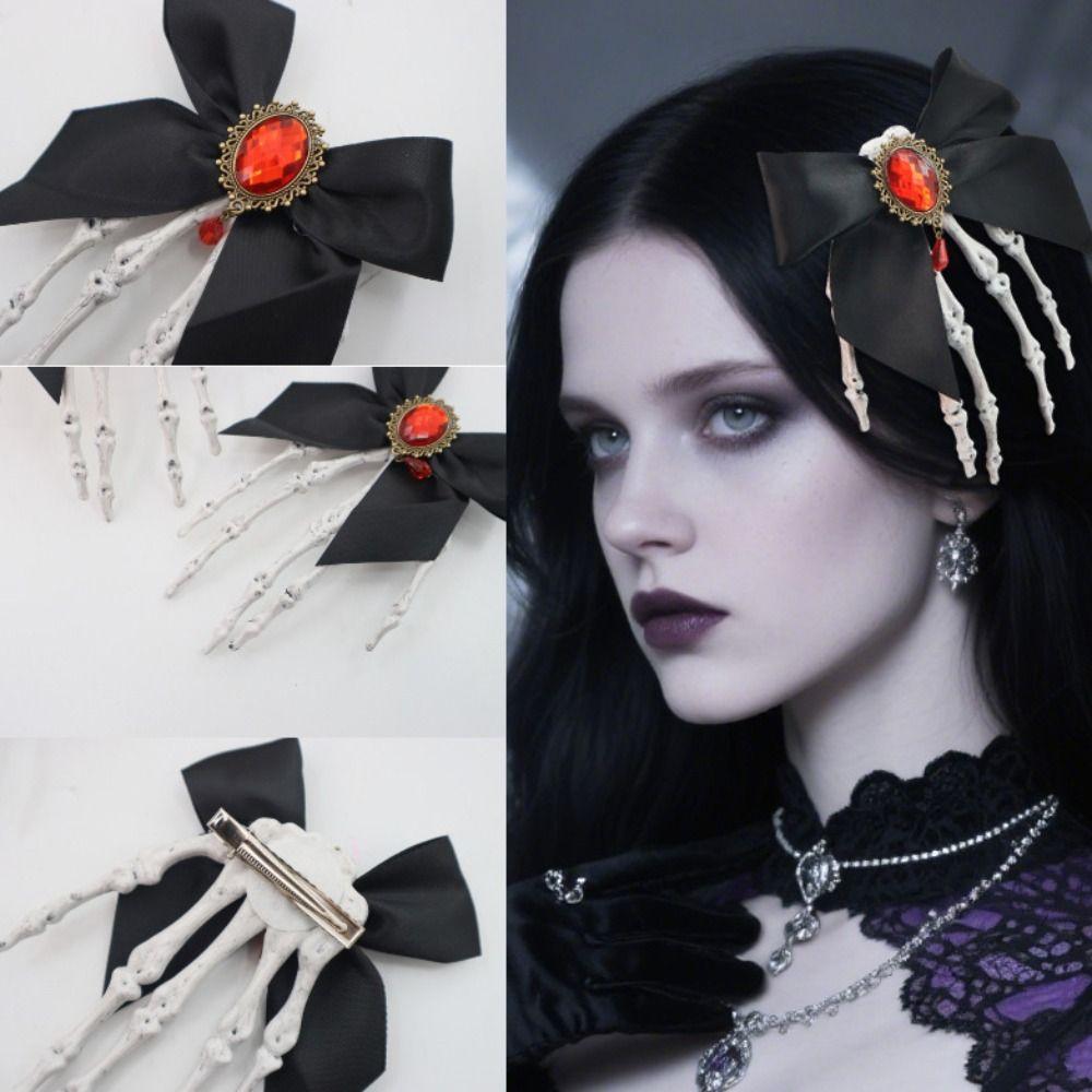 Rhinestone Ghost Claw Hair Clip Gothic Halloween Headwear Retro Skeleton Hand Hairpin  Women