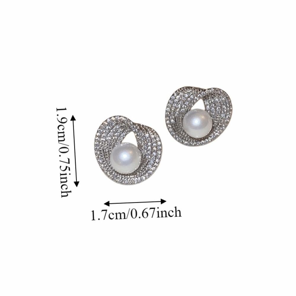 Light Luxury Pearl Stud Earrings Rhinestone Women Ear Jewelry Bright Pearl Ear Studs Girls