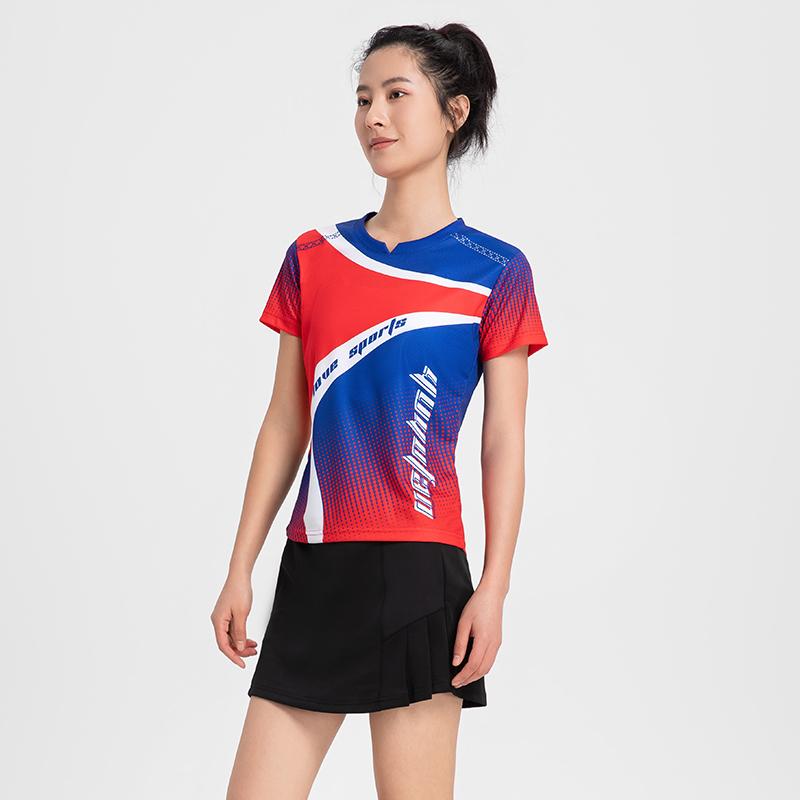 Badminton Clothes Outfit Short-Sleeved Mens and Womens Running Top Red Blue Green Table Tennis Athleticwear Quick-Drying