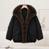 European Station Winter New Plush Splicing Parker Cotton Clothes Women's American Retro Thickened Cotton Clothes Short Jacket