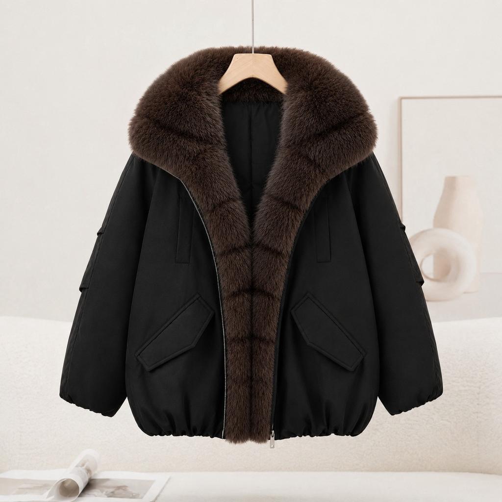 European Station Winter New Plush Splicing Parker Cotton Clothes Women's American Retro Thickened Cotton Clothes Short Jacket
