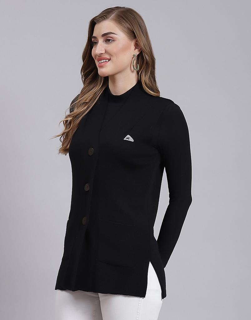 MONTE CARLO Womens Solid Black V Neck Sleeveless Cardigan