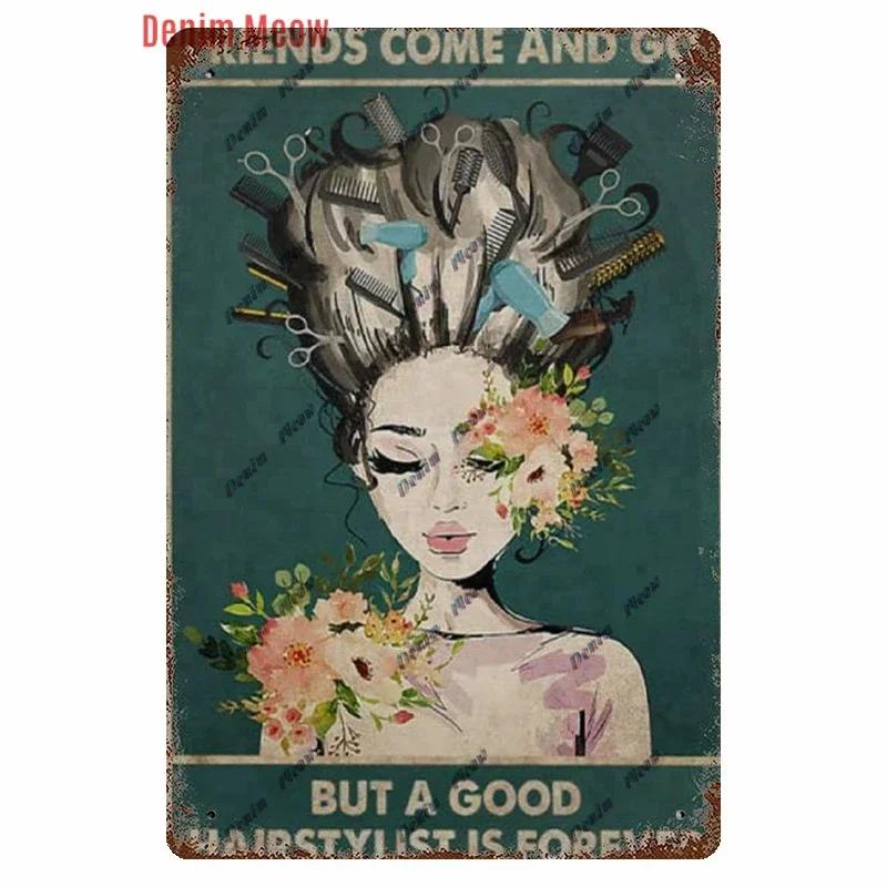 Vintage Hair Stylist Metal Tin Sign Tattoo Artist Metal Retro Hairdressing Salon Room Wall Home Decor 8x12 inch