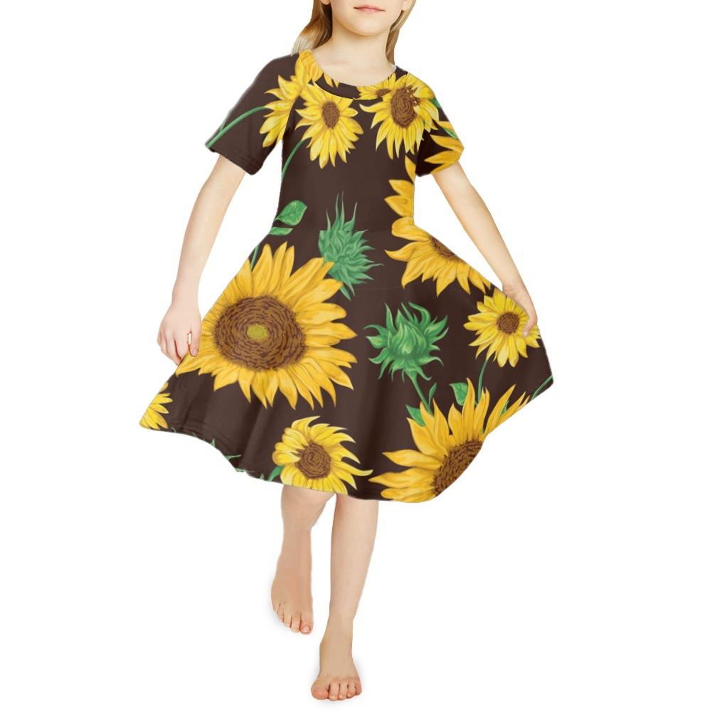 Girls 3D Print Dresses Kids Girl Party Sleeveless Princess Dress Tank 3D Sunflower Print Dress