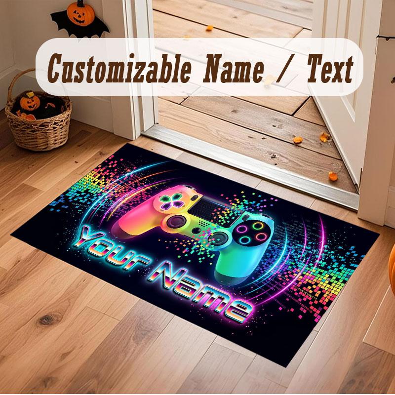 Covor de podea din catifea de cristal cu tematică controller de jocuri Covor cald cu text personalizat Nume personalizat Decorațiune pentru casă