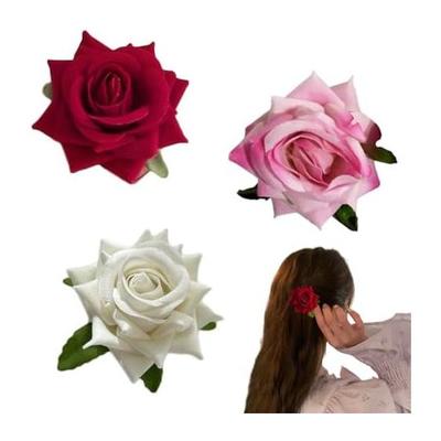 SamCos Rose Flower Hair Clip, Wedding Hair Accessory, Bridal Hairpiece, Floral Tiara, Japanese Style Accessory, for Everyday Wear, Weddings,