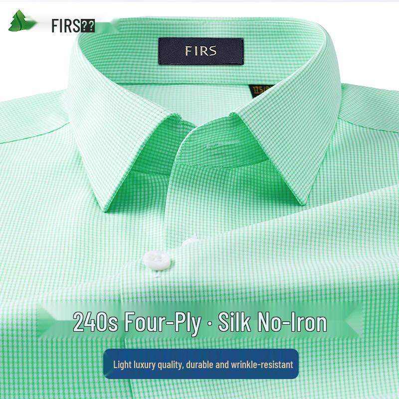 FIRS Men s 240-Thread Silk Blend Non-Iron Plaid Long Sleeve Shirt 41