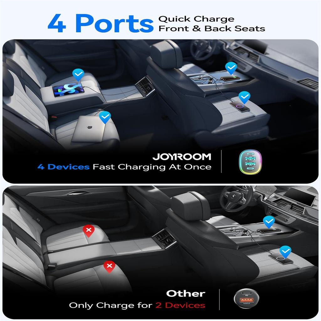 Car Charger USB C, 4 Port Car Charger Adapter For Phone Fast Charging, Road Trip Fast Lighter Adapter