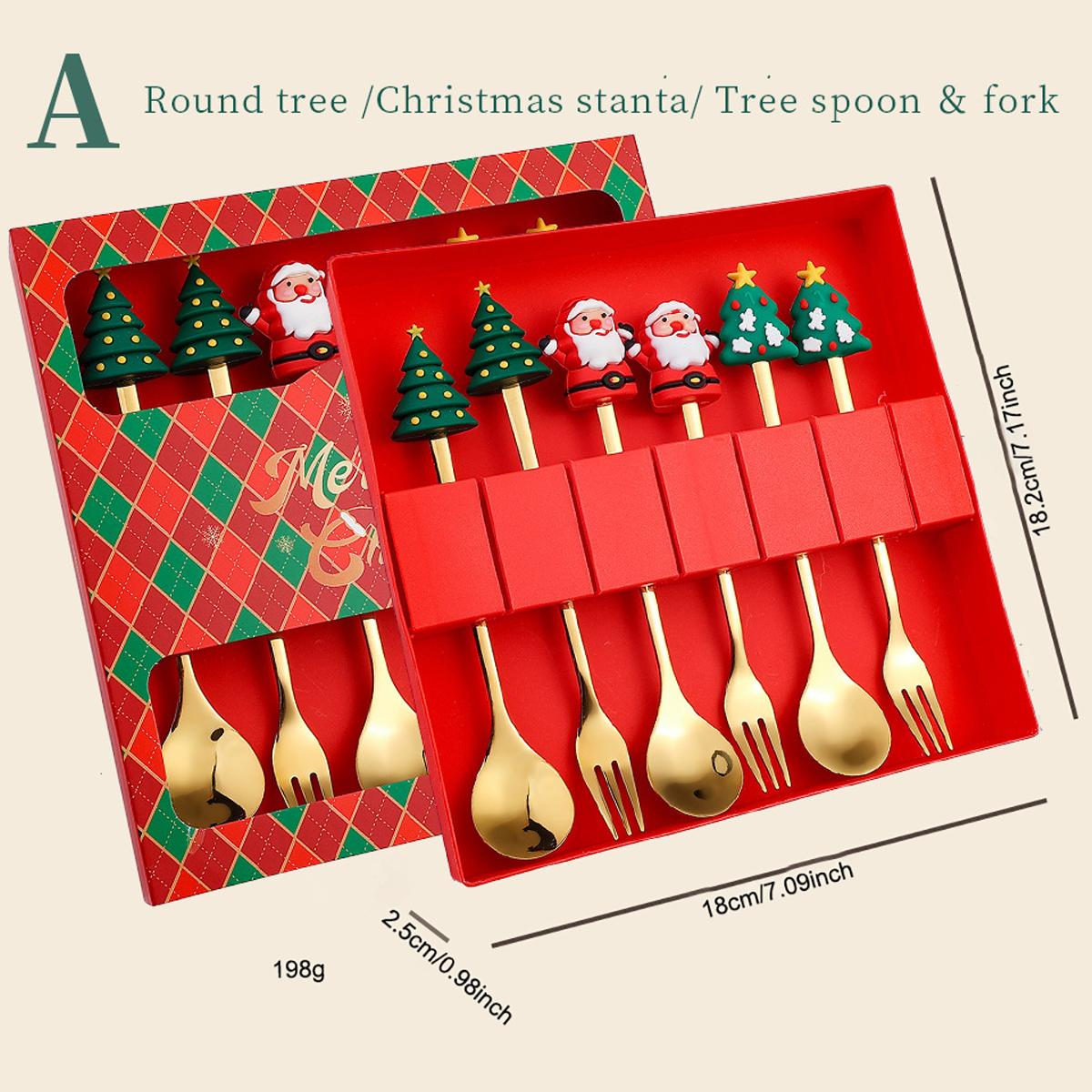 

Набор столовой посуды для рождественской вечеринки из 6 предметов с подарочной коробкой, рождественская шляпа, елка, десертная вилка, ложка, набор столовых приборов, посуда из нержавеющей стали
