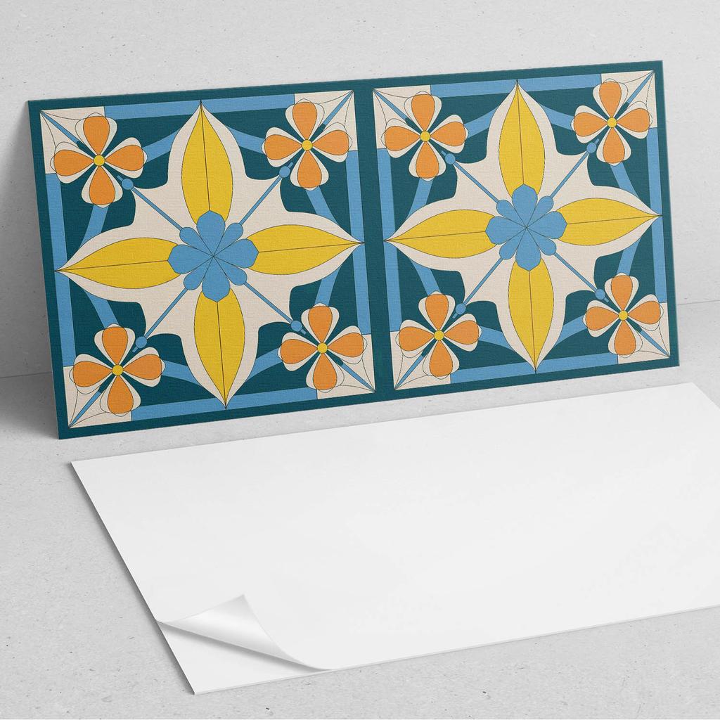 Naklejane Kafelki Z Grafiką Do Przedpokoju Winylowe Kwiatowy Wzór Geometryczny 10X40X20 Cm