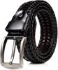 [JINSELF] German Leather Mesh Belt for Men, Leather Buckle, Casual Business, Braided, Black, Dark Silver