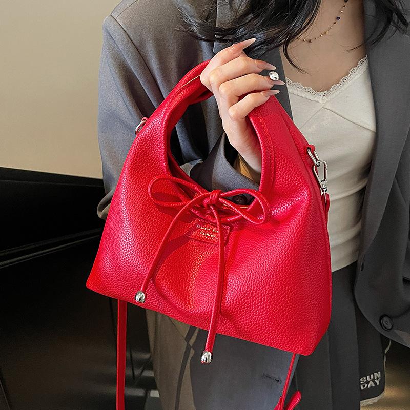 Bow Strap Handbag 2025 Spring New Korean Fashion Simple Casual High-end Dumpling Bag