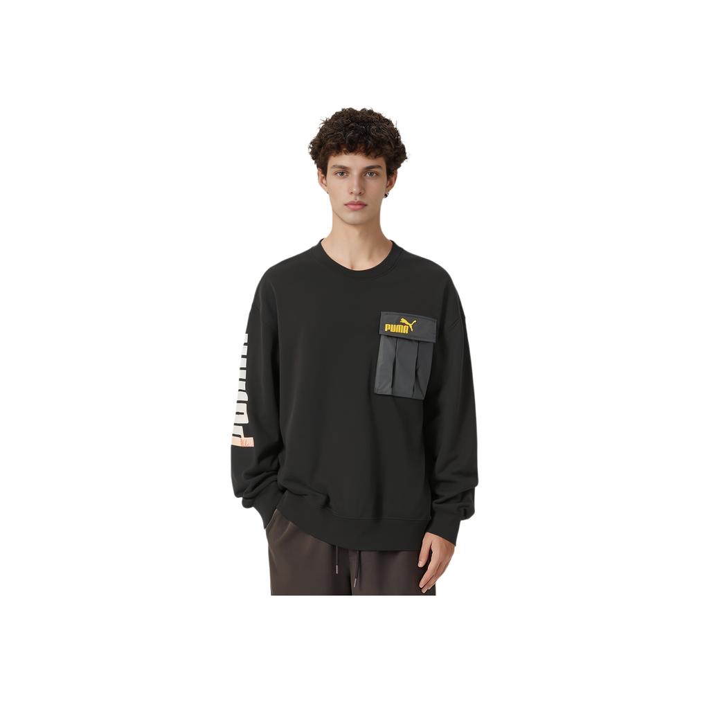 Puma Logo Print Tasche Rundhals Pullover Sweatshirt Herren Oberteile Schwarz 539699-01