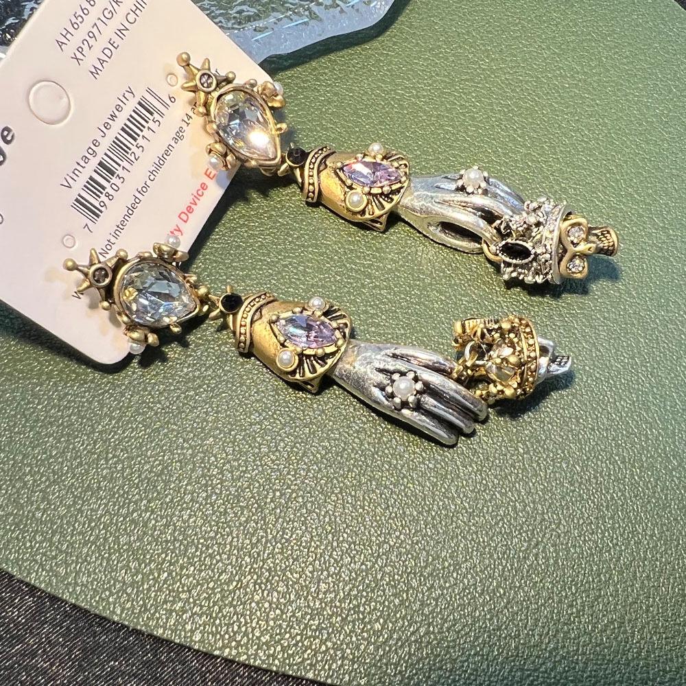 

Винтажный комплект из позолоченных серег и кольца Maijia с бриллиантами в виде черепа бронзовый