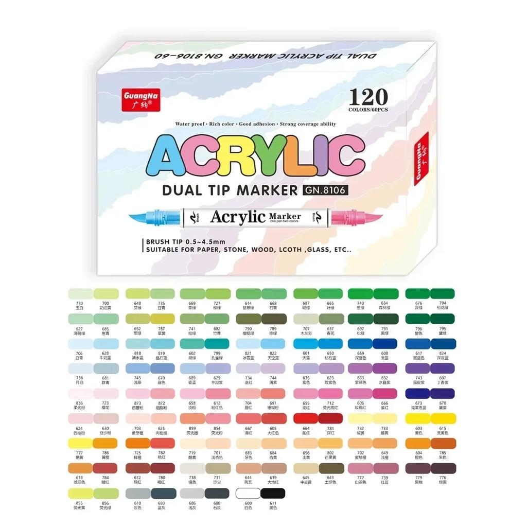 GUANGNA 12-240 Colors Direct-liquid Acrylic Marker Paint Brush Marker Pens for Rock Painting Ceramic Stationery Art Supplies