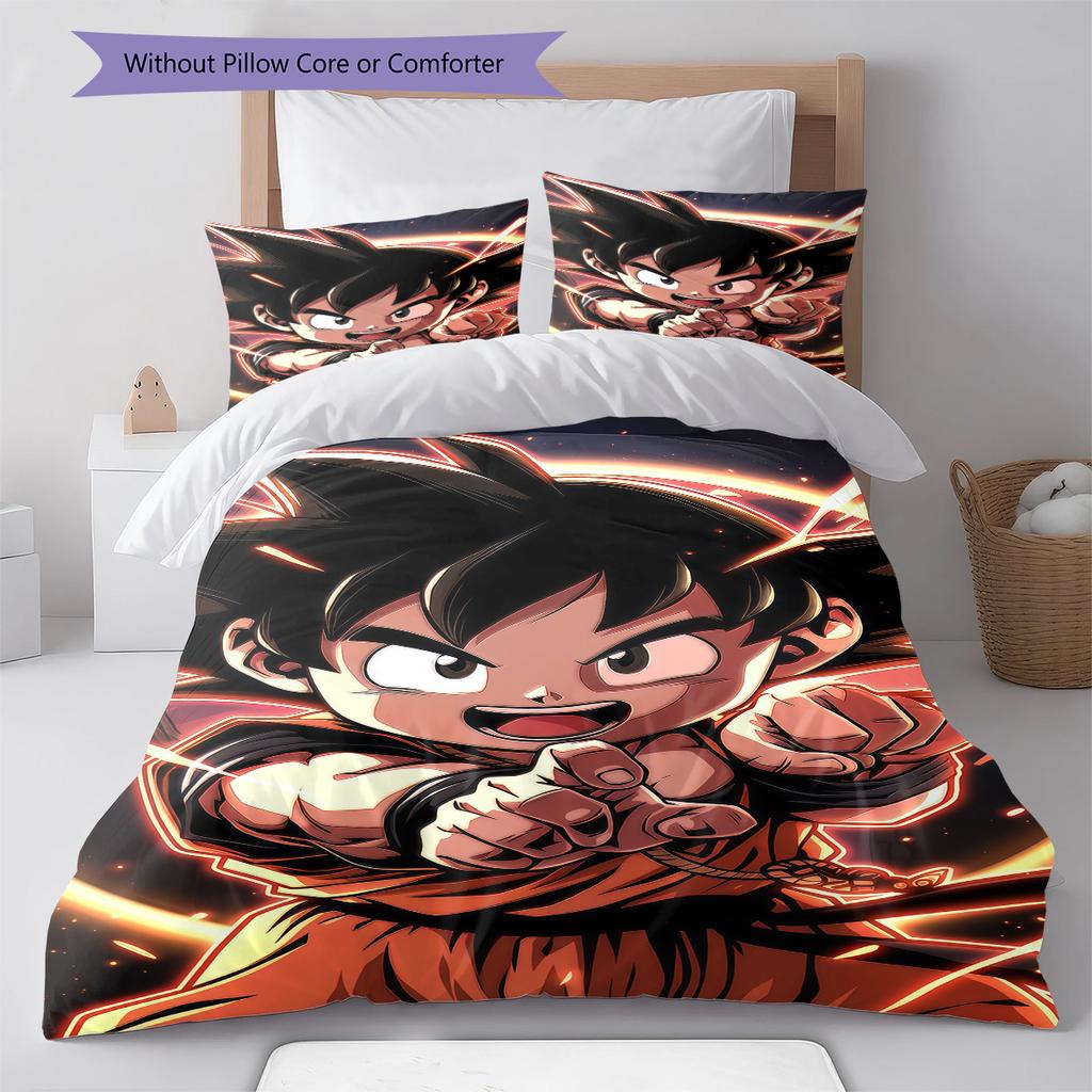 Povlečení se vzorem Son Goku, Sada přikrývky Potah na přikrývku Povlak na polštář Domácí dárek k narozeninám (1 * povlak na peřinu + 2 * povlak na polštář, bez jádra)