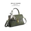 Retro Olive Green Genuine Leather Crossbody Bag with Scarf