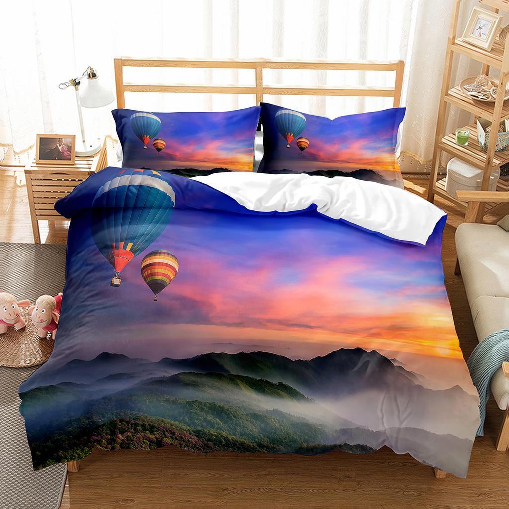 Heißluftballon Bettbezug Set Weißes Wolkenmuster Polyester Bettdeckenbezug King Queen Einzelgröße Für Kinder Mädchen Schlafzimmerdeko