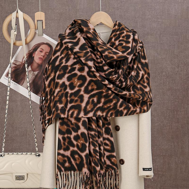 Hot-selling Leopard Print Imitation Cashmere Versatile Long Scarf Autumn and Winter Fashion Versatile Warm Neck Protection Premium Shawl Scarf