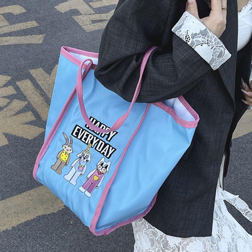Reusable Cartoon Shopping Bag Lightweight Embroidery Basket Bag Bunny Shoulder Bag  Shopping