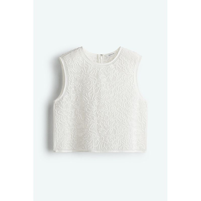 

HM S/S 2025 Женский жилет 2025 Осень Новое поступление Мода Без рукавов Прозрачная вышивка Топы-слинг 1282948 White 155/80