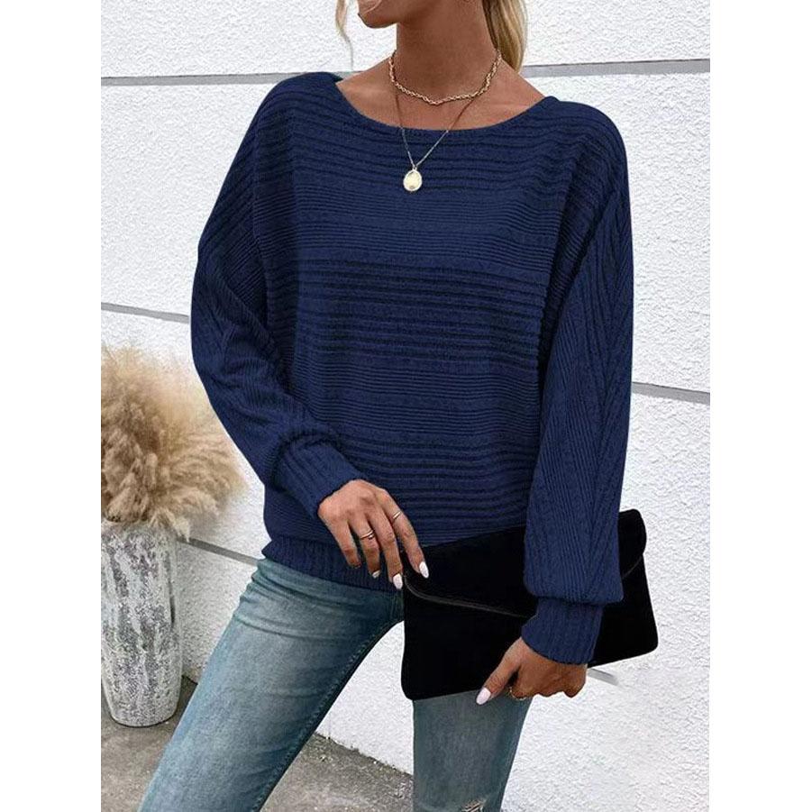 Autumn/Winter Comfortable Casual Solid Color Sweaters Long Sleeve Round Collar Splicing Head Pullover Loose Female Tops
