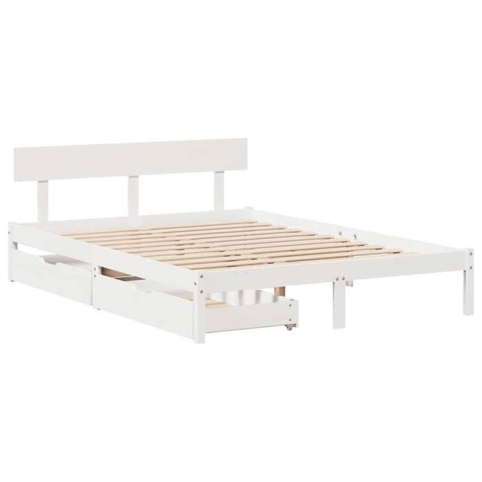 VidaXL Cadre de lit avec tiroirs blanc 150x200 cm bois de pin massif, sommier, cadre de lit double, cadre de lit en bois 3301517