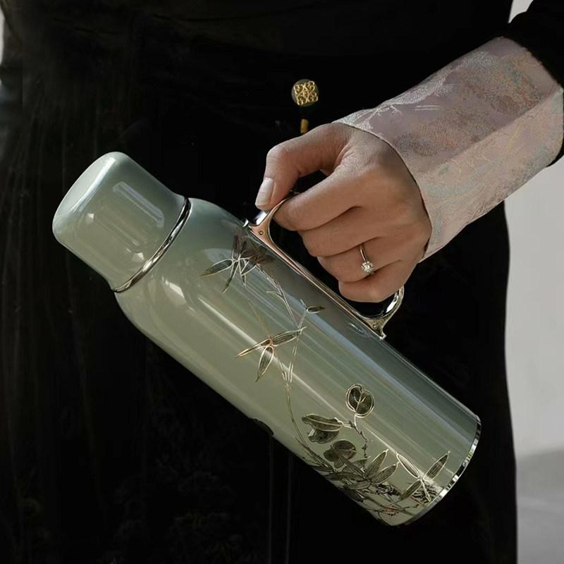 Kaisers Mingxiang Stainless Steel Stewing Teapot with Mechanical Temperature Display - Kylin Thermos Flask Tea Infuser for Home and Car.