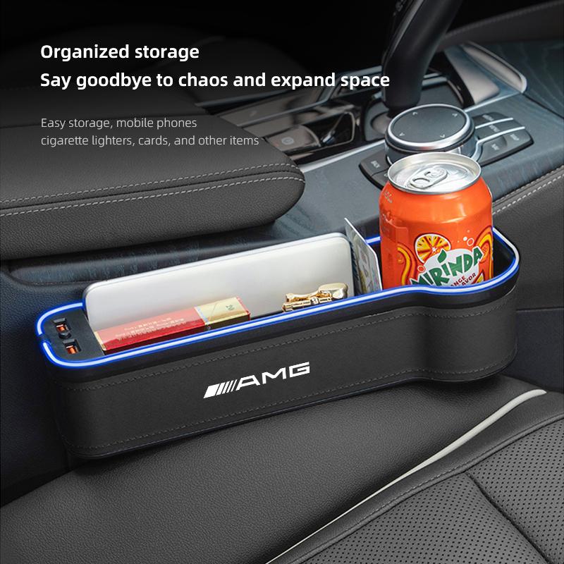 LED Large Capacity PU Car Seat Back Storage Box Seat Gap Filling Bracket Storage Box For Mercedes Benz AMG A B C E G CLA W211