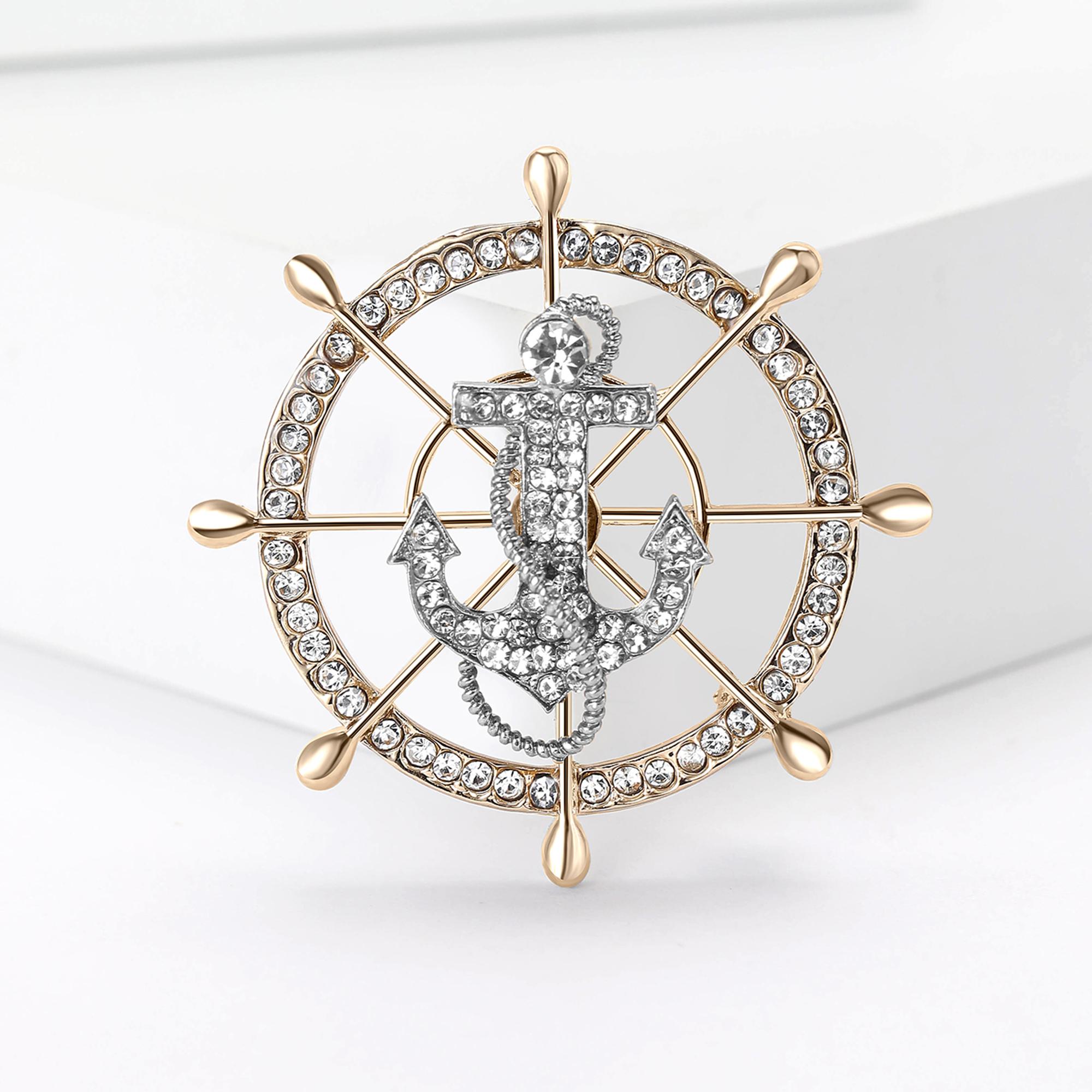 

Stylish Rhinestone Ship s Wheel Brooches for Women Ocean Series Pin Friend Event Party New Gifts Jewelry Decoration Accessories