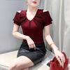 Summer Sexy Off Shoulder Beading T-shirt Women's Short Sleeves Tassels Design Tees New Cotton Female Tops