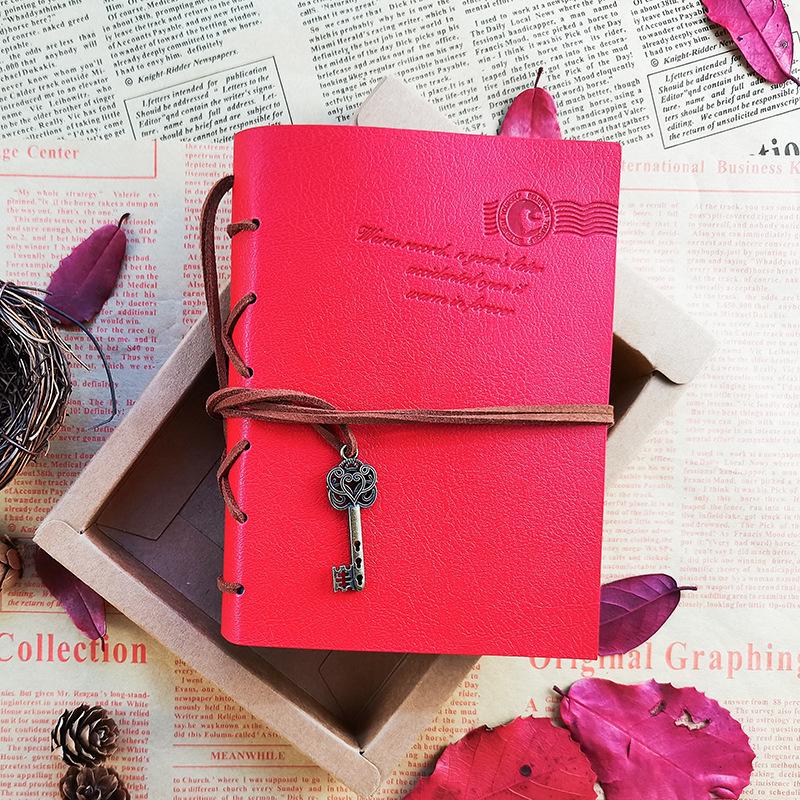 Retro Faux Leather Notebook with Key Binding and Embossed Logo