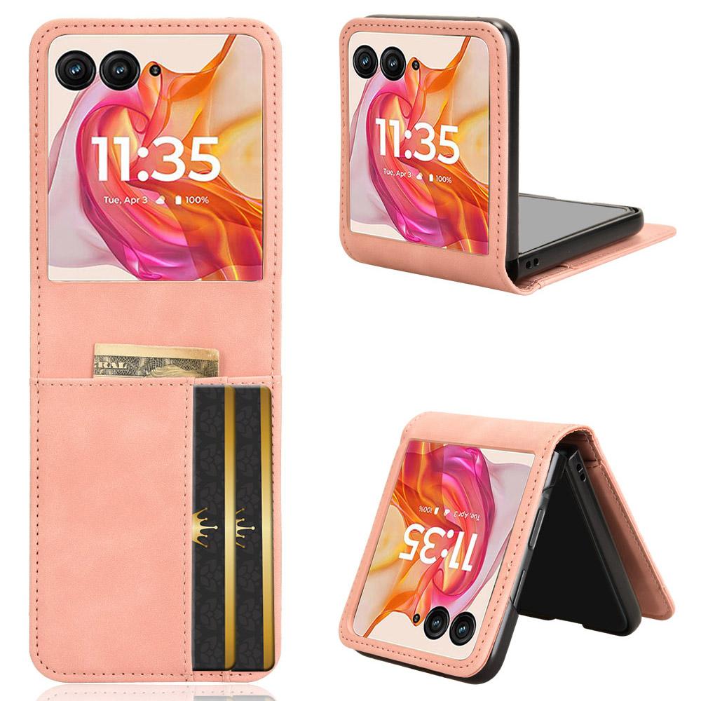 

For Motorola Razr 50 Ultra 5G/Razr+ 2024 5G Case Card Slot Leather+PC Phone Cover Separable Design Pink