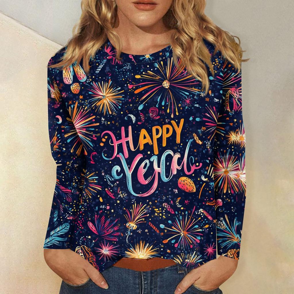 Women's Autumn And Winter Round Neck Long Sleeve T-Shirt Printed Top