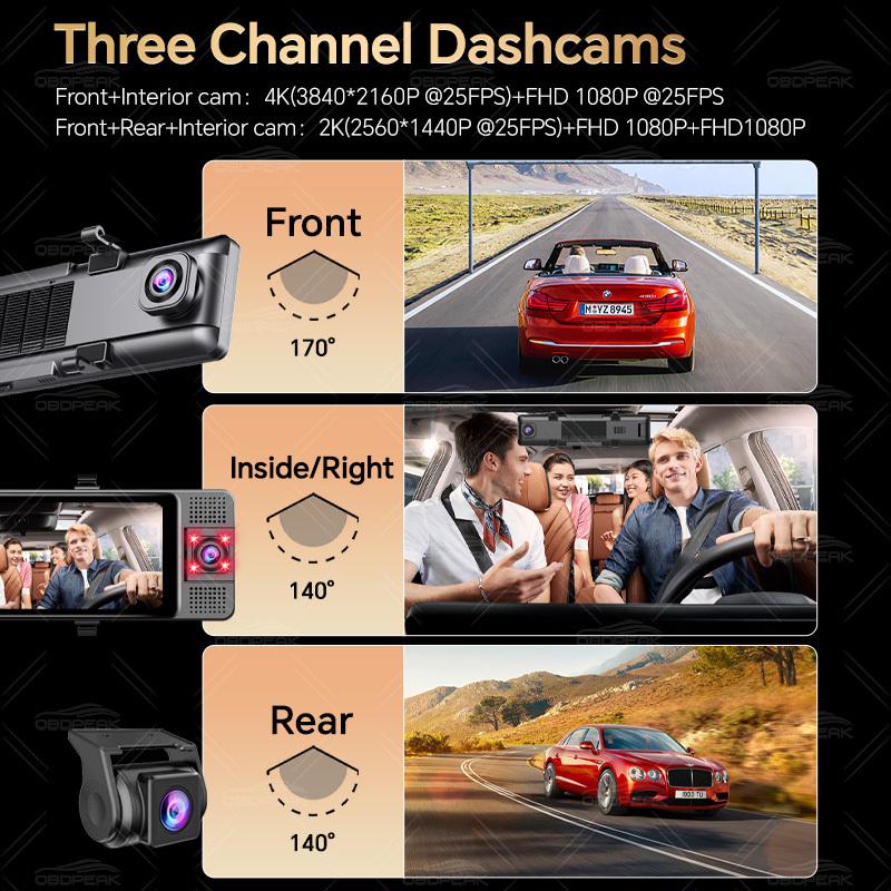 11.26" 3 Cameras 4K GPS WIFI Dash Camera Mirror Dual Lens IPS Screen Car Camera Drive Recorder Stream RearView Mirror Car Dvr