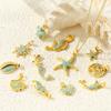 2 Pcs Blue Cubic Zirconia Ocean Charms Starfish Mermaid Conch Sun Shaped Melon Brass 18K Gold Plated Pendants For DIY Necklace
